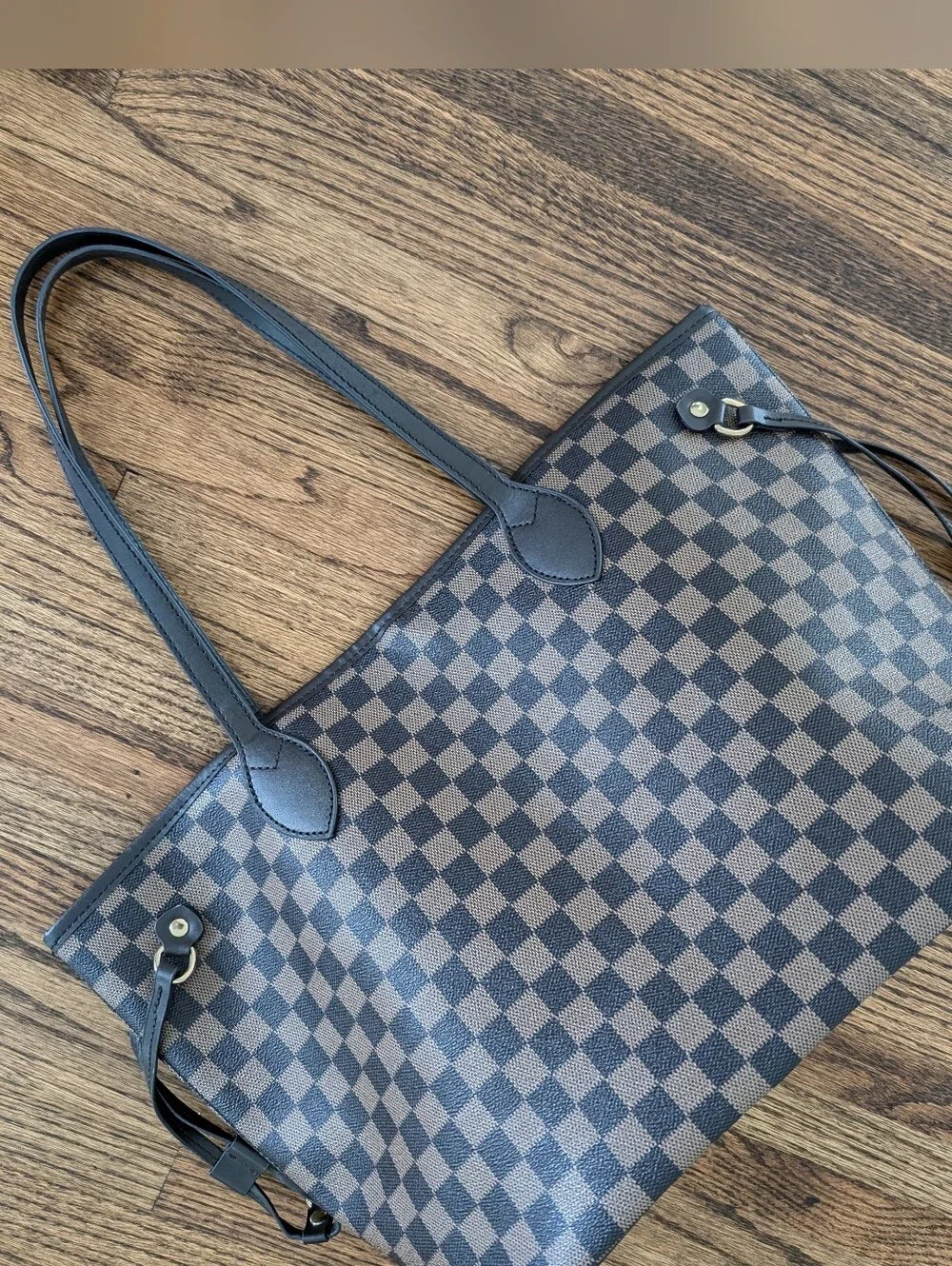 Mila Kate Brown Faux Leather Checked Never Full Large Tote Handbag Red Interior